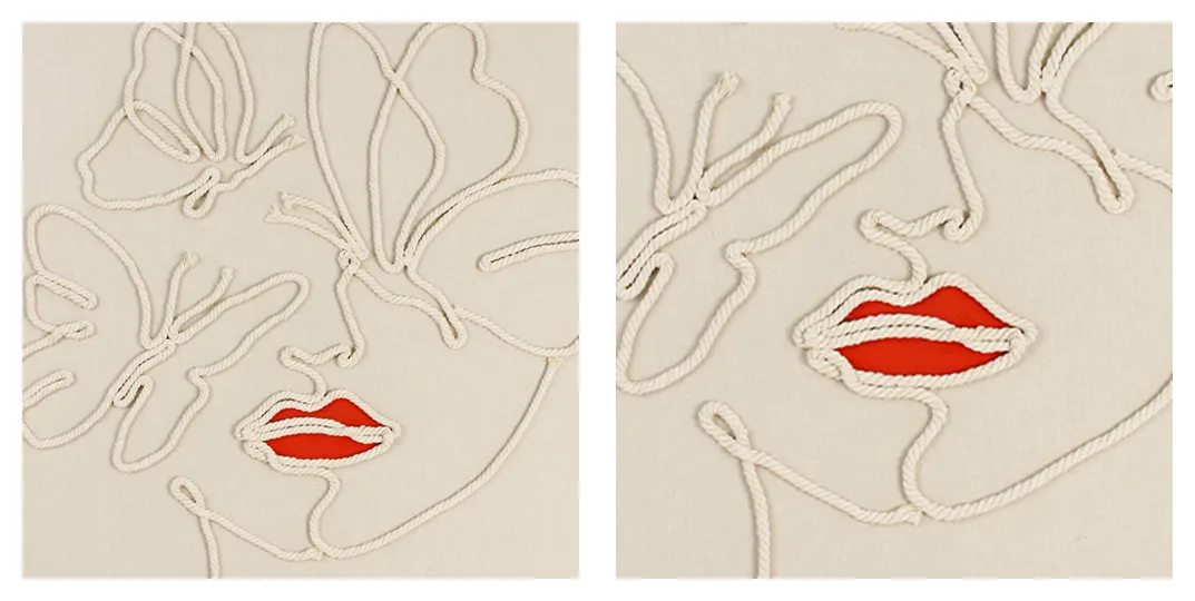 #CottonRopeWallArt #RelaxedInteriorDecor #BoutiqueGuesthouseStyling #CaféFeatureWallIdeas #AbstractTexturedPortrait https://www.room127.com