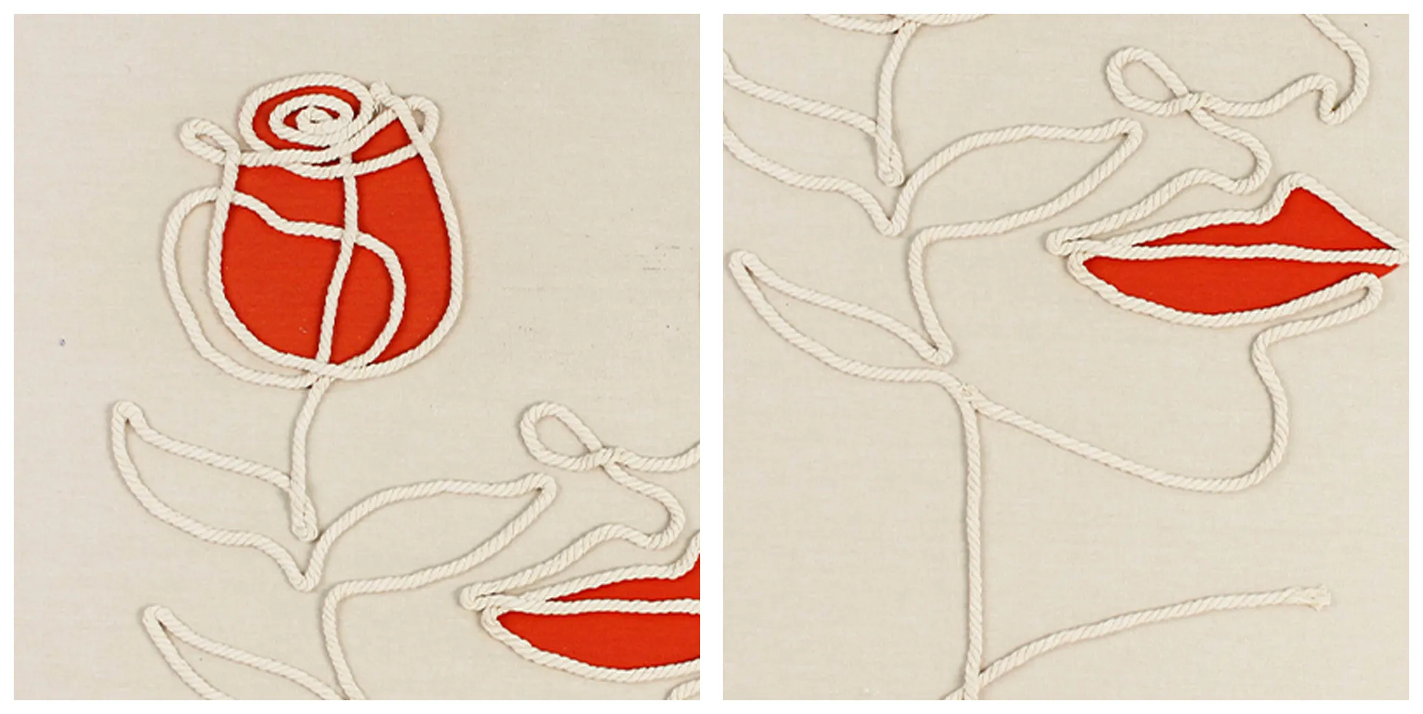 handwoven rope art, handmade cotton cord painting, rose and lips wall art, 3d textile decor, linen canvas artwork,,romantic bedroom painting, boutique wall decor, minimalist line art, textured home accent https://www.room127.com