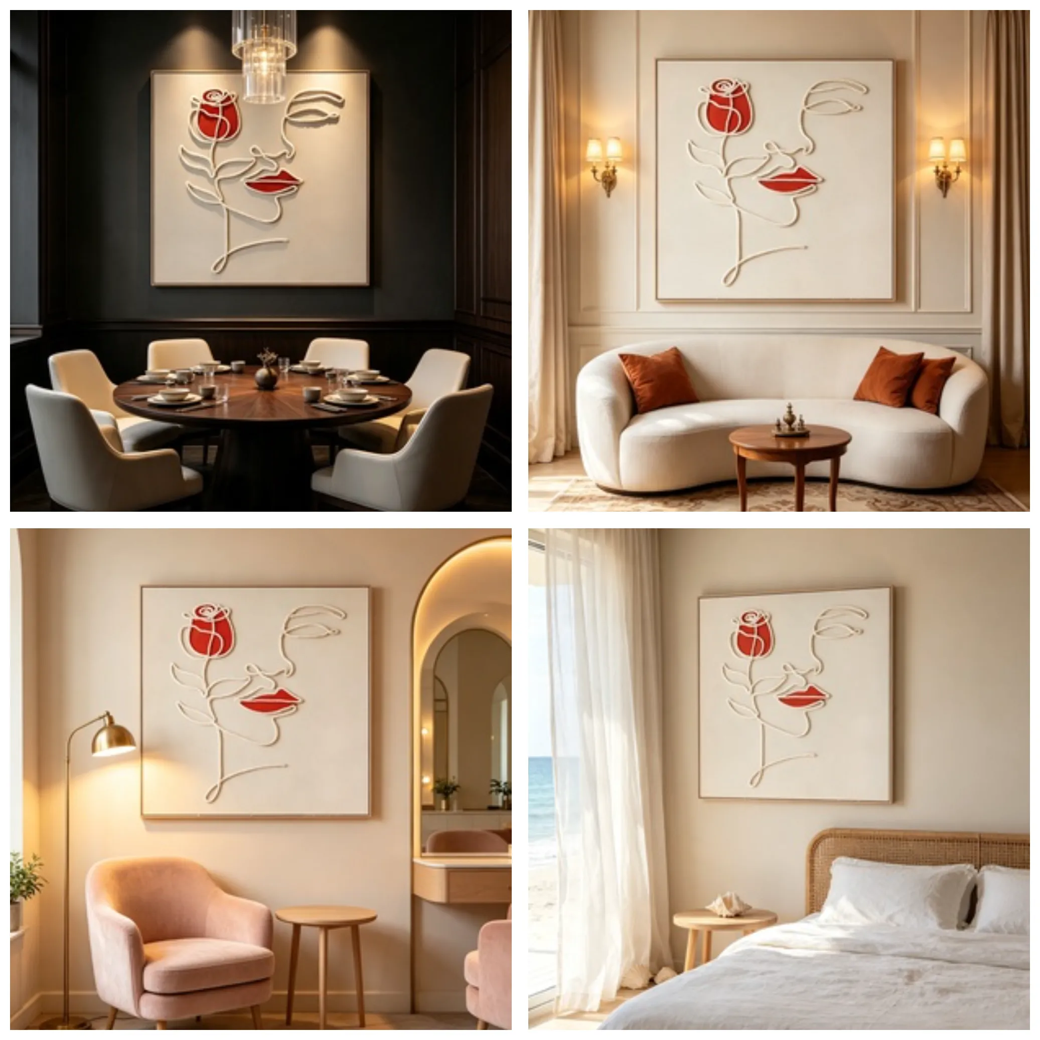 handwoven rope art, handmade cotton cord painting, rose and lips wall art, 3d textile decor, linen canvas artwork,,romantic bedroom painting, boutique wall decor, minimalist line art, textured home accent https://www.room127.com
