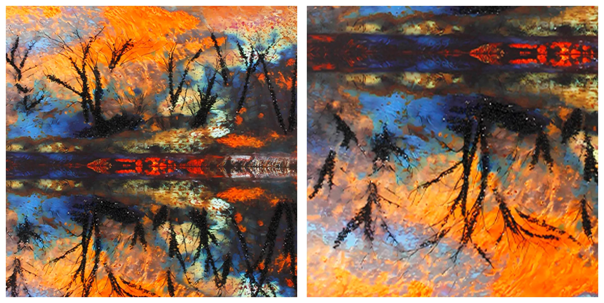 abstract reflection landscape painting, textured oil wall art, modern interior decor, hotel & café wall decoration, custom art print, https://www.room127.com