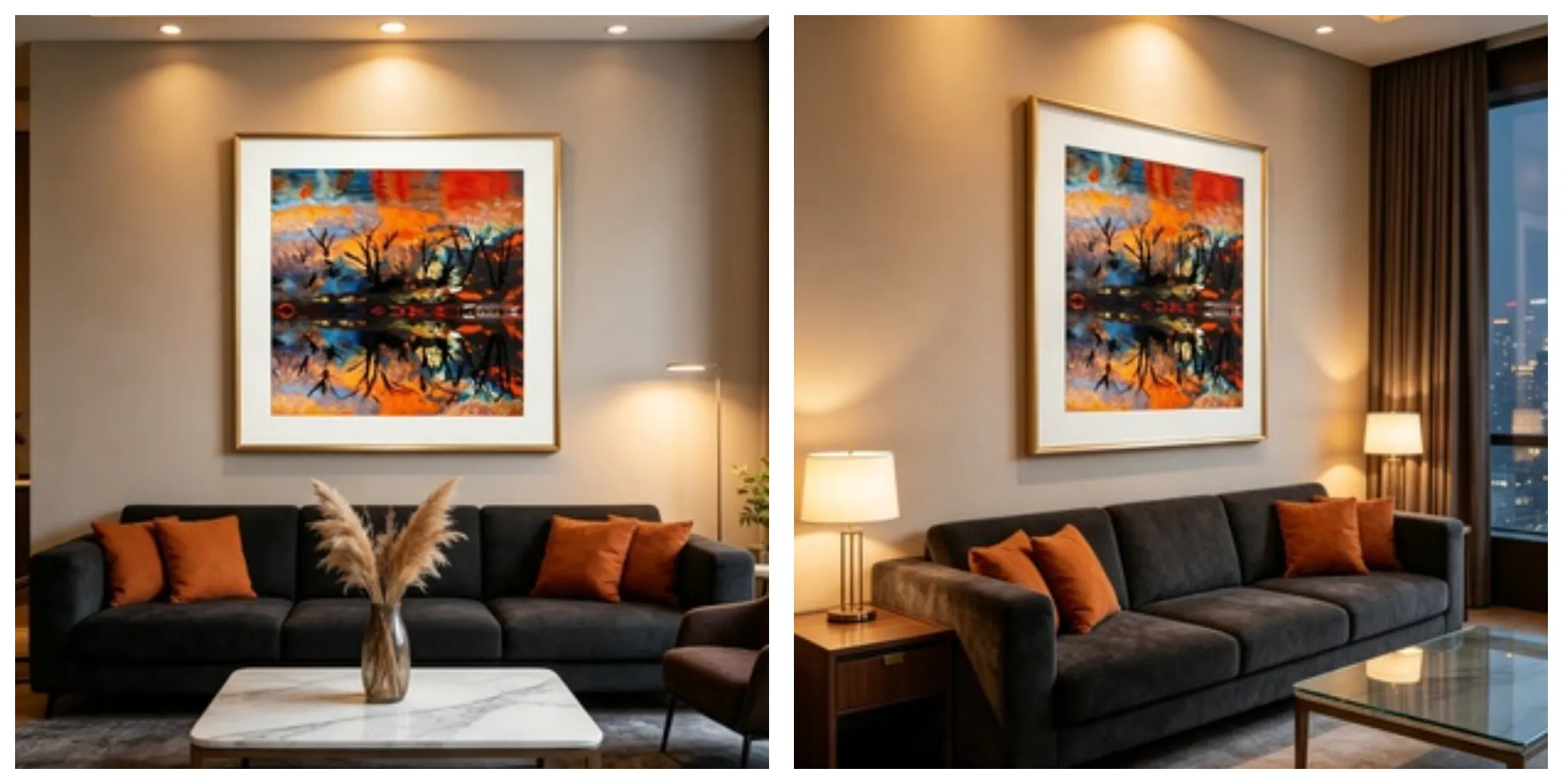 abstract reflection landscape painting, textured oil wall art, modern interior decor, hotel &amp; café wall decoration, custom art print, https://www.room127.com