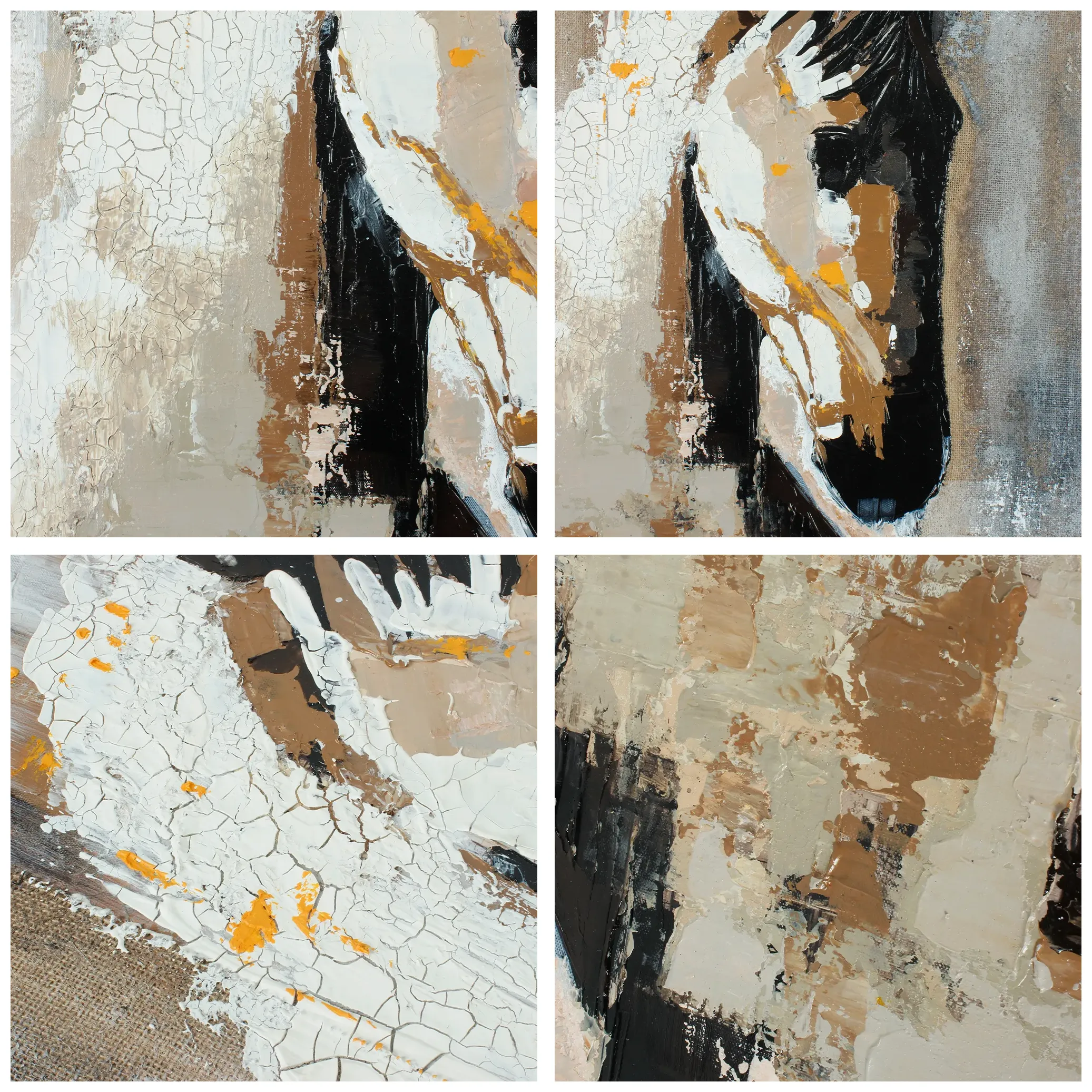 Close-up of horse head brushwork, abstract impasto texture earth tone wall art  Texture close-up of painting, natural craquelure impasto canvas, 3D oil painting material detail    