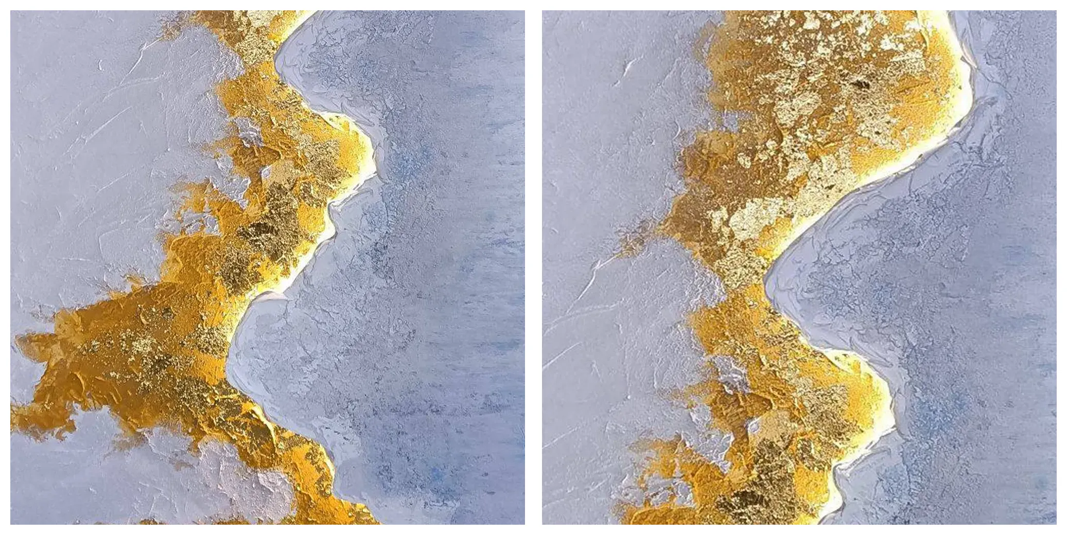 Close-up of hand-painted impasto gold leaf texture, hidden LED lighted wall art